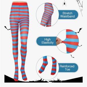 Striped Red and Blue Stretch Waist Tights - Women